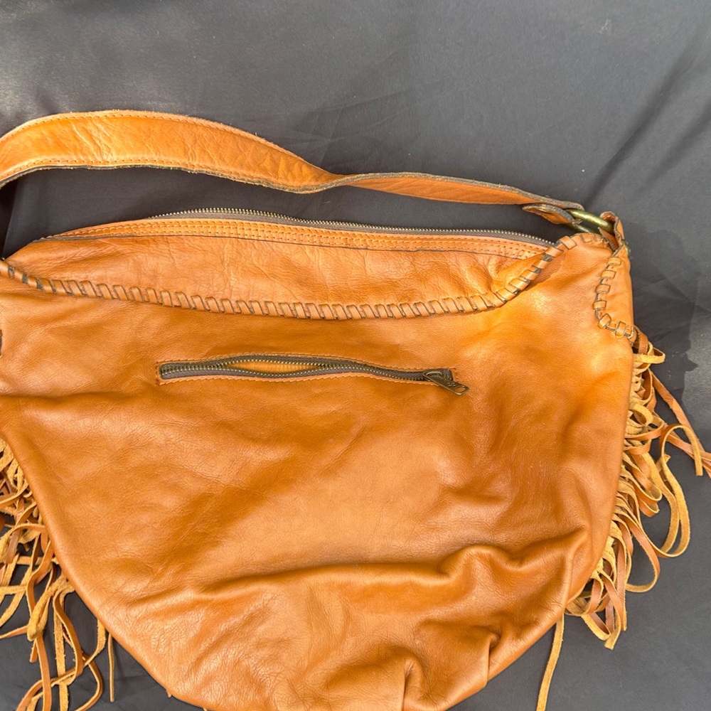 Patricia Nash Cognac Leather Fringe Hobo Bag